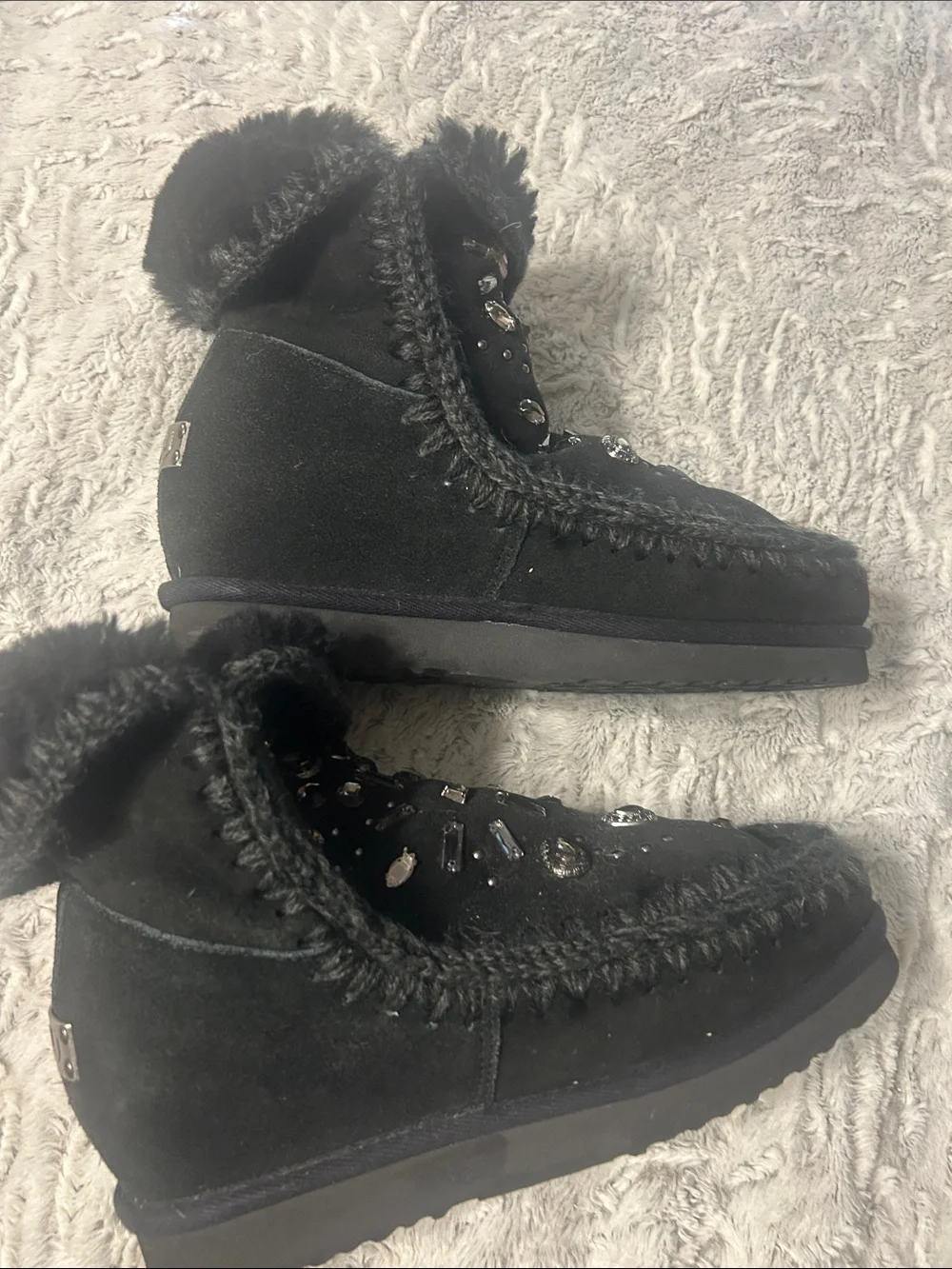 MOU Black Embellished Faux Fur Lined Boots - Picture 3 of 5